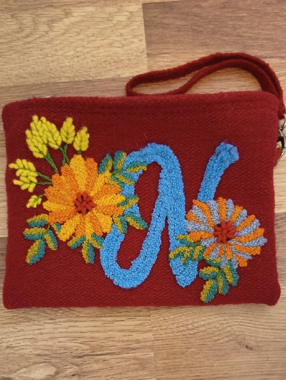 Jenny Krauss Red Embroidered Floral Wristlet Clutch with Floral Accent